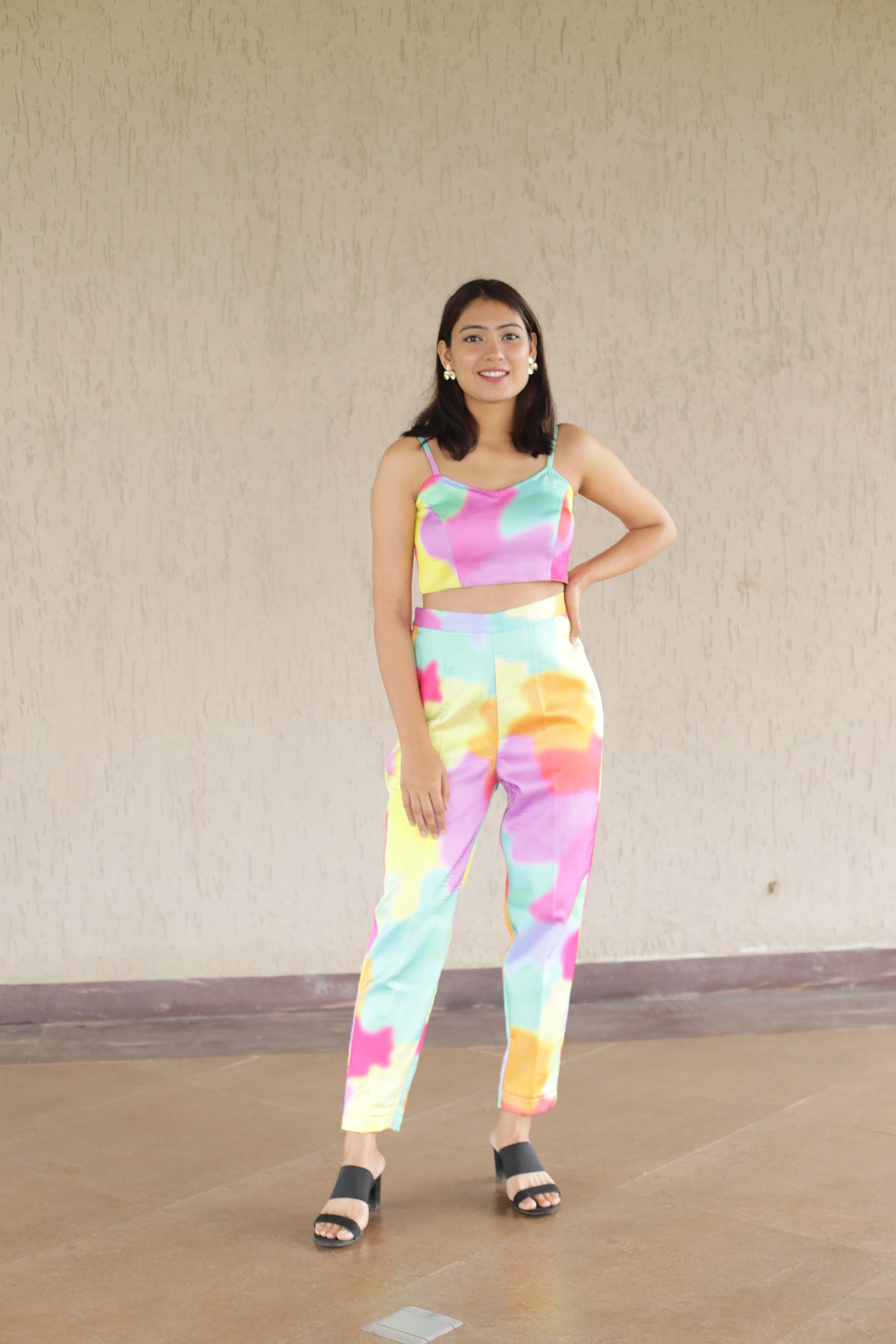Multicolor Co-ord with Organza Shrug