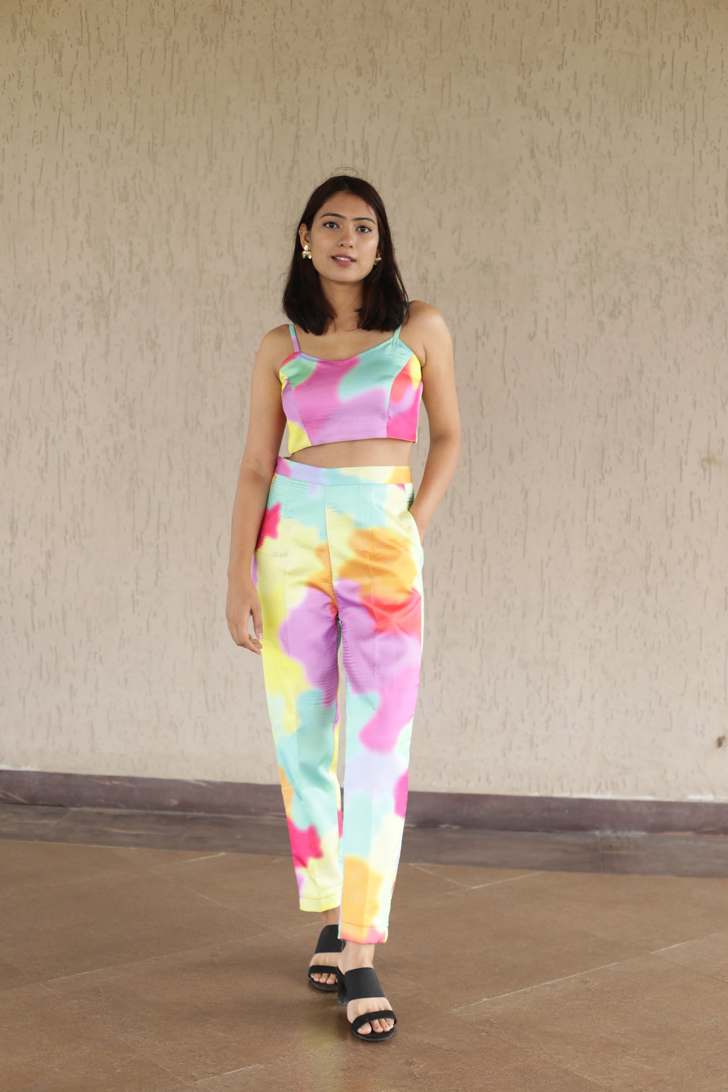 Multicolor Co-ord with Organza Shrug