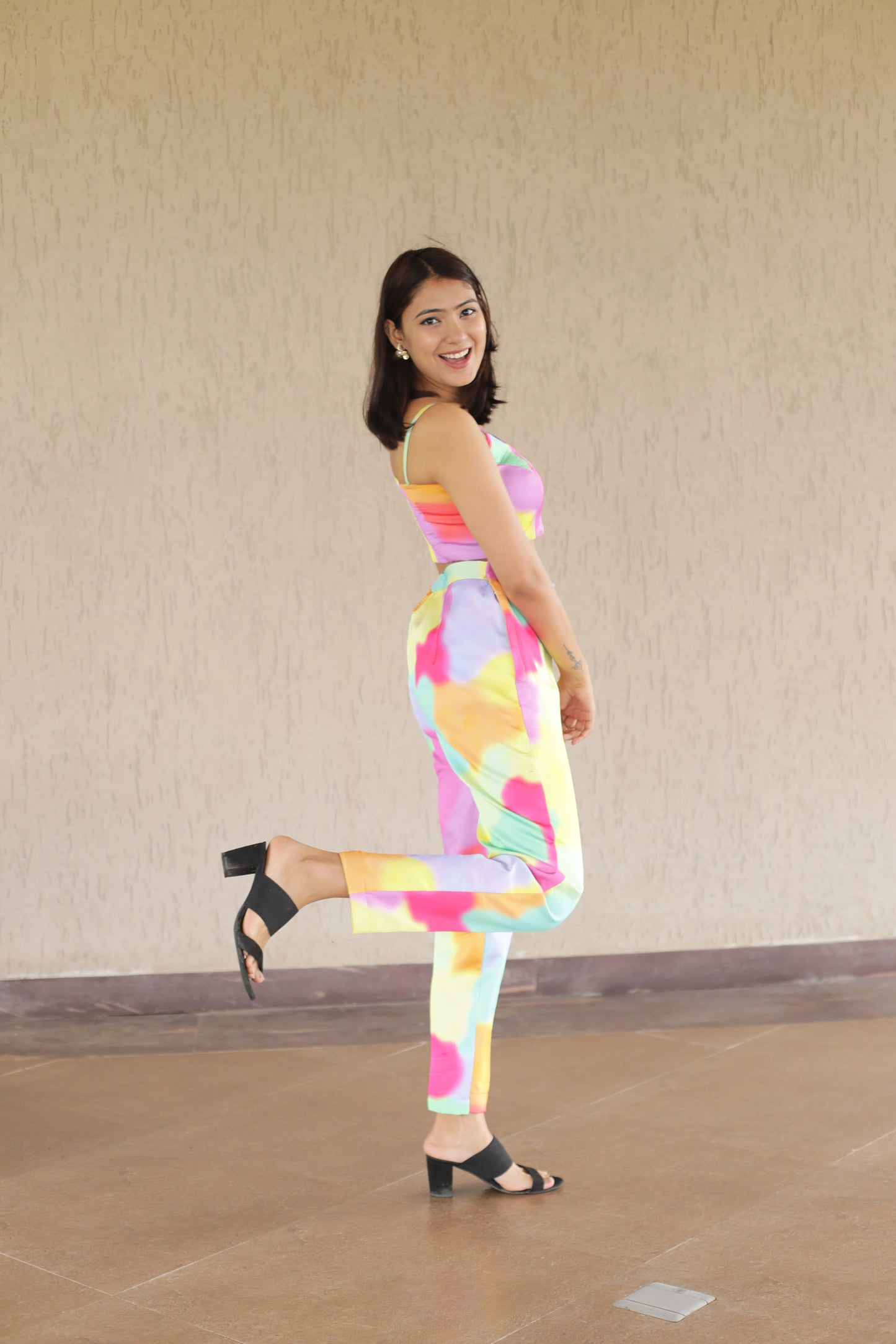 Multicolor Co-ord with Organza Shrug