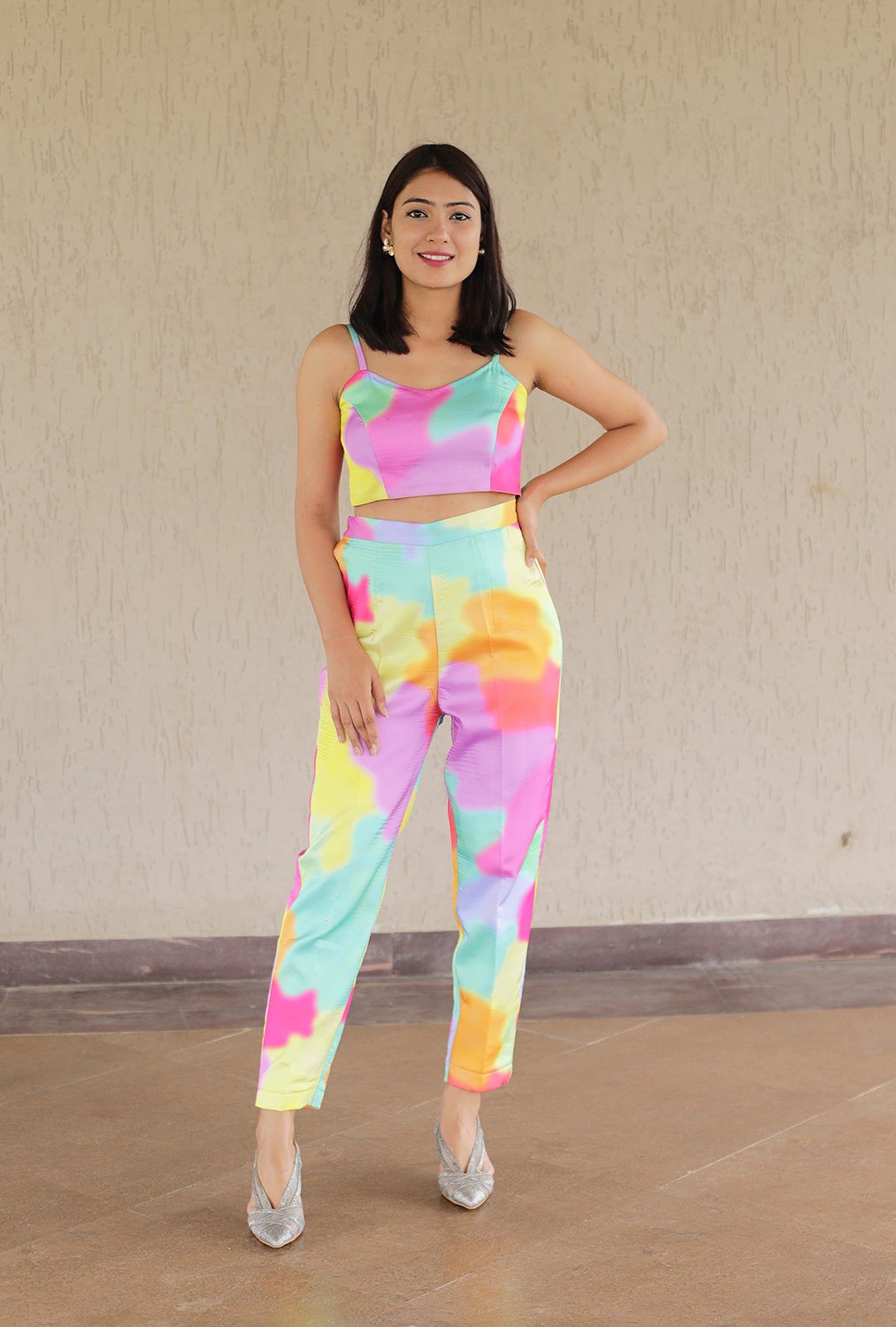 Multicolor Co-ord with Organza Shrug