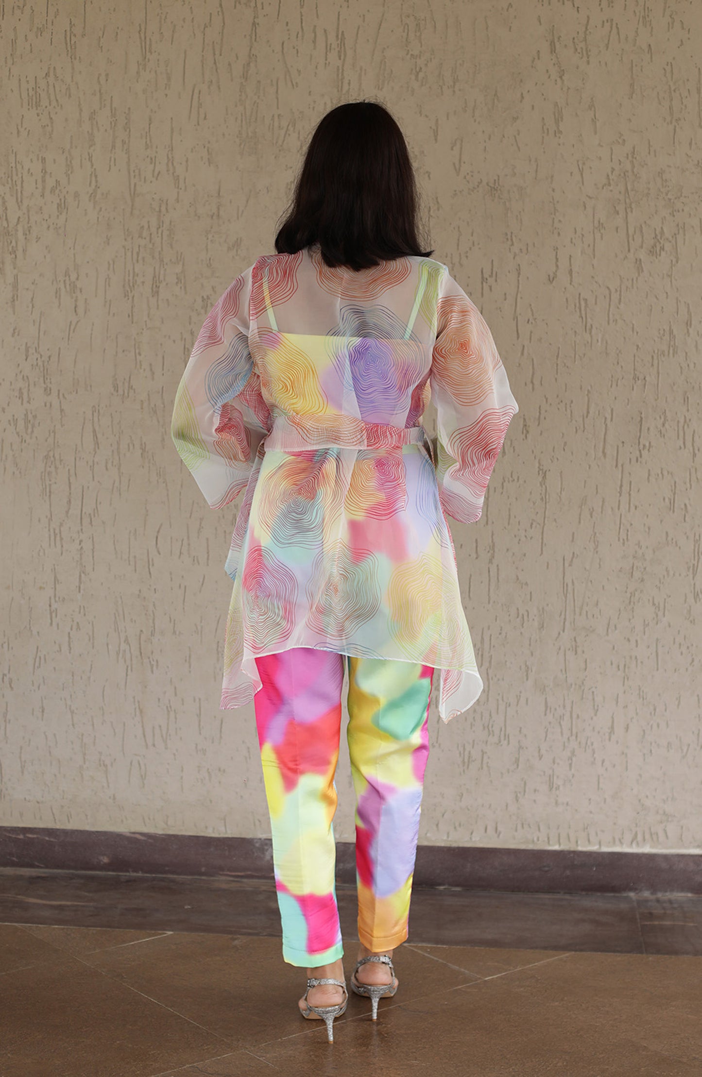 Multicolor Co-ord with Organza Shrug