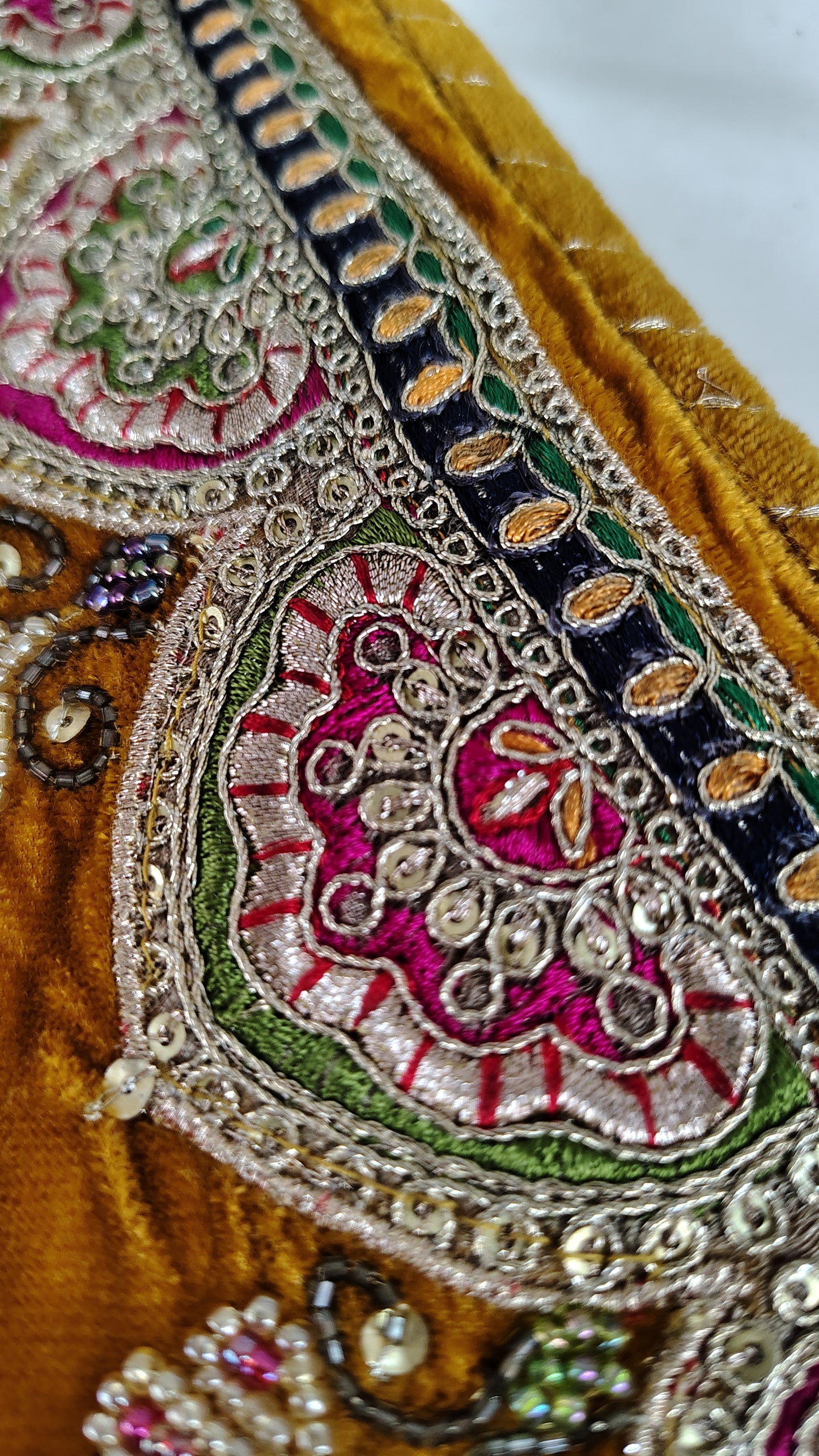 Mustard Zari Silk Thread embellished Beaded Velvet Kurta and Pant