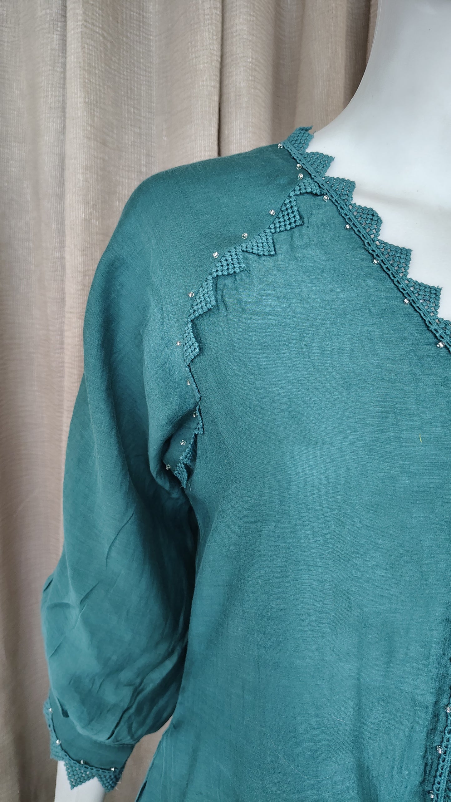Teal Green Mul Chanderi Dress