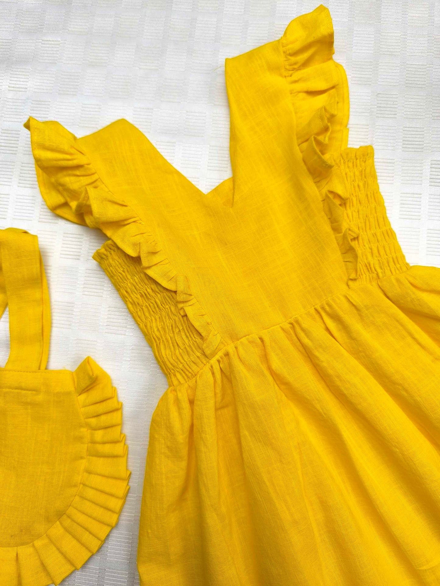 Yellow Cotton Slub Silk Thread Embroidered Dress