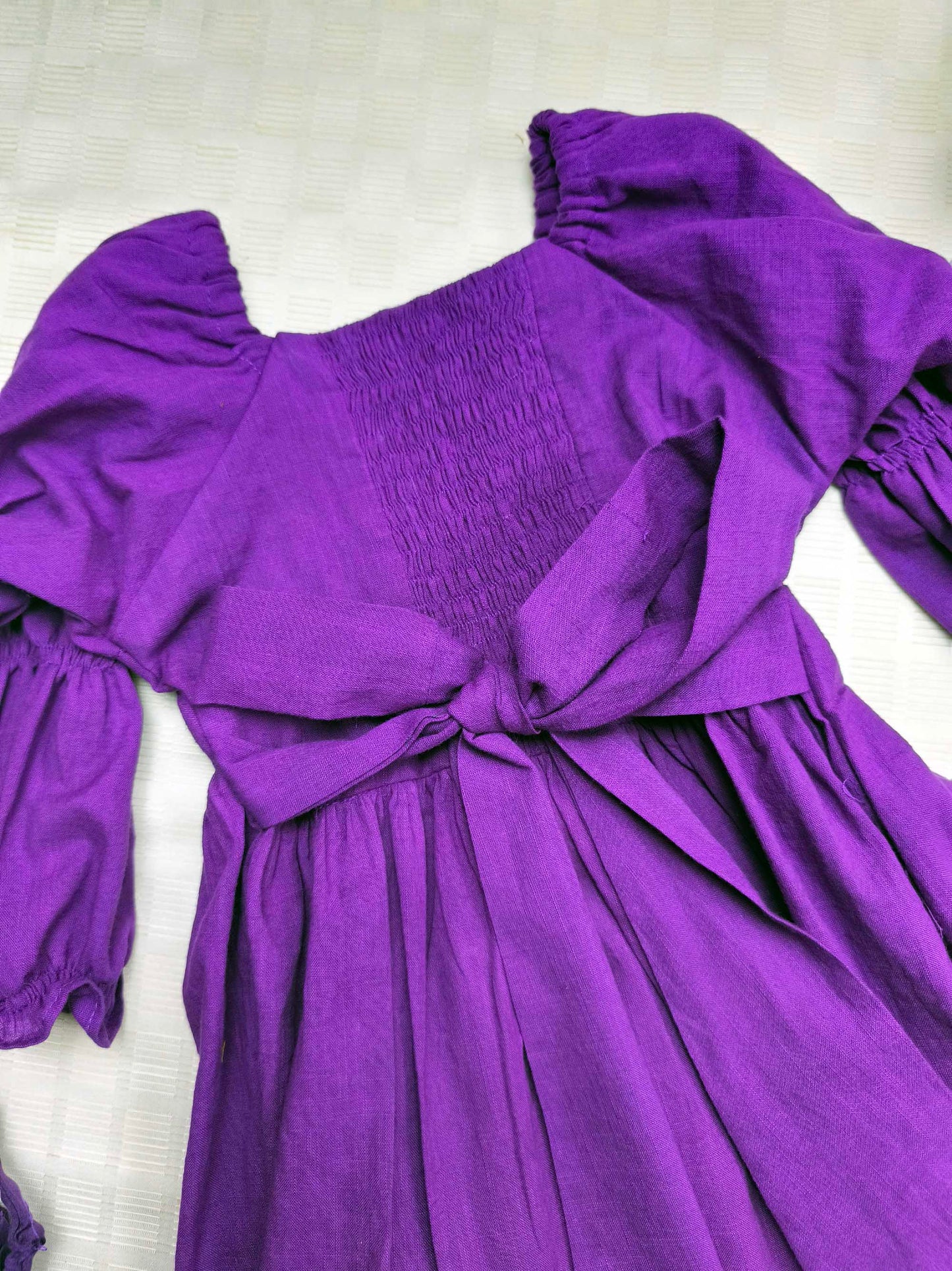 Purple Cotton slub Floral Embroidered Dress