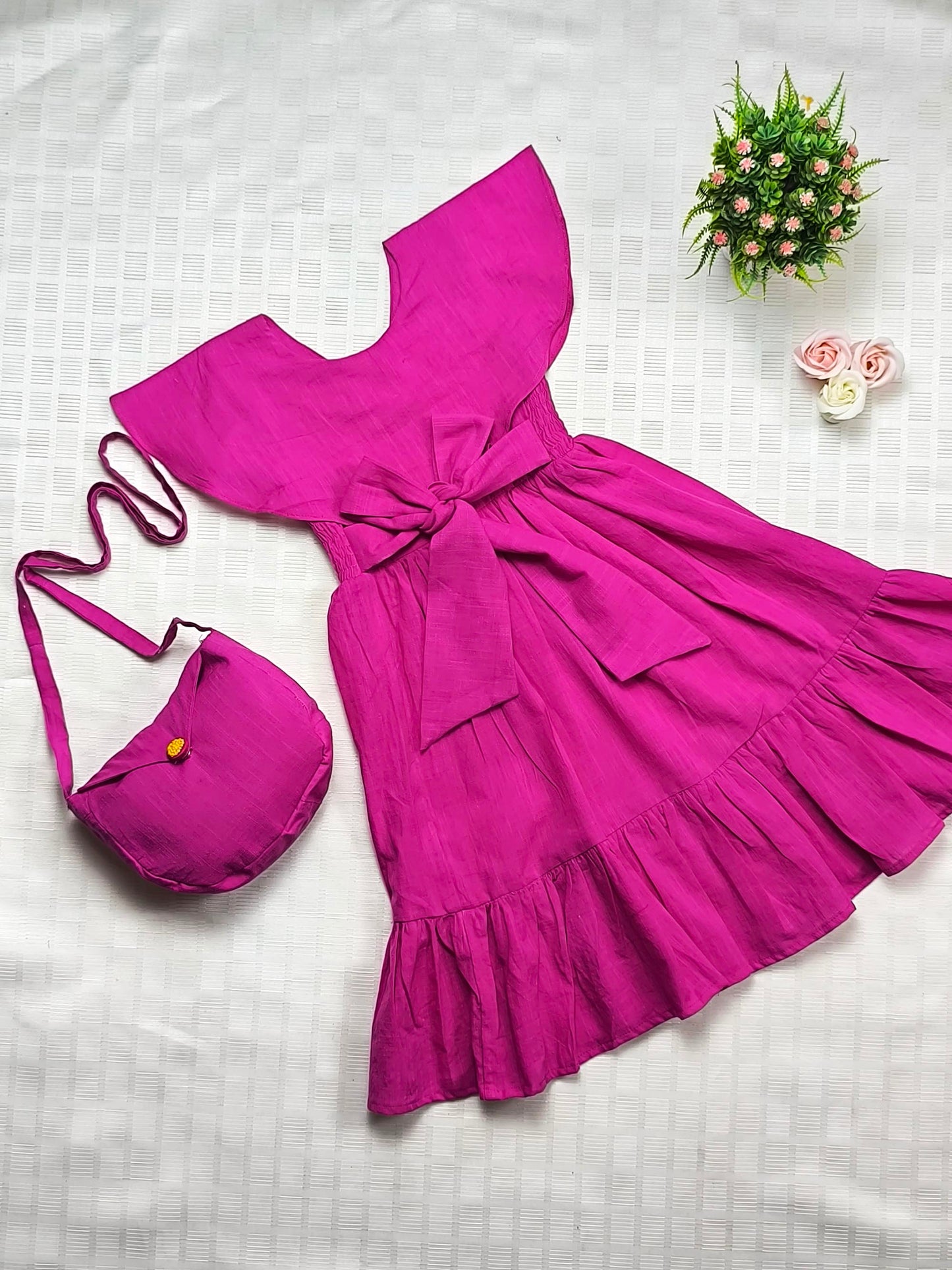 Pink Cotton Slub Hand Embroidered Dress