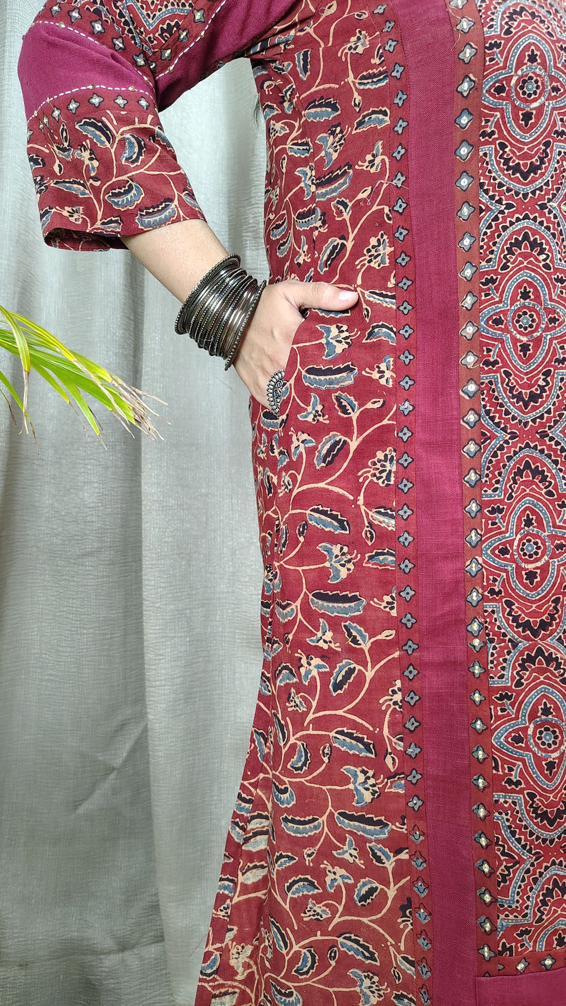 Red Ajrakh Patch Work Cotton Suitset
