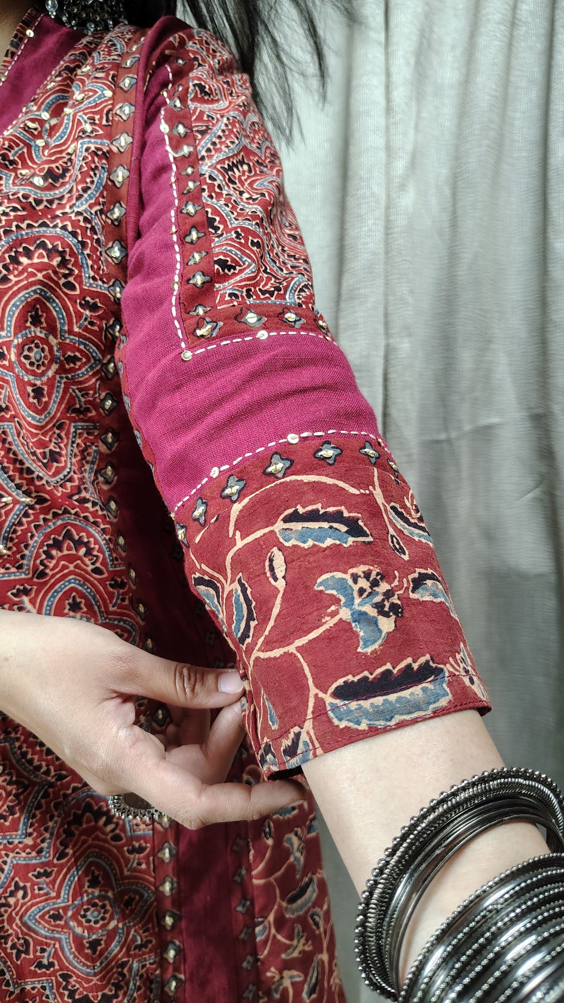 Red Ajrakh Patch Work Cotton Suitset