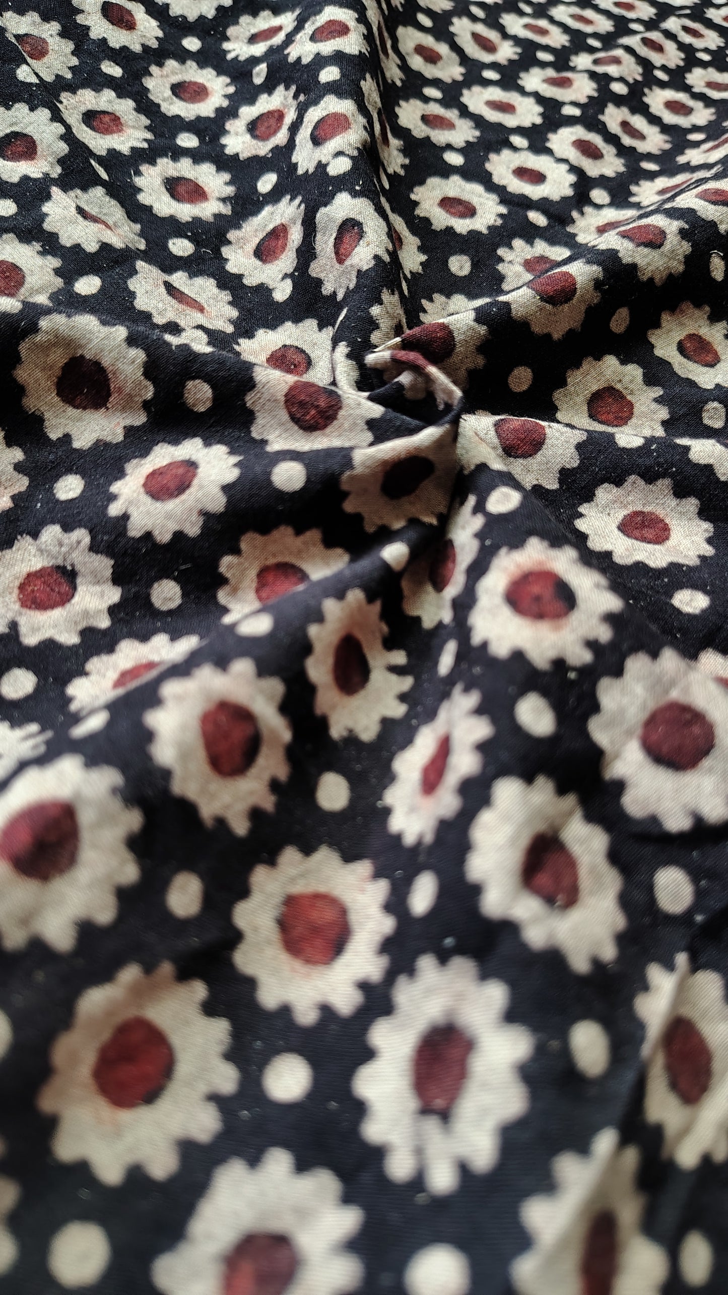 Black Geometric Ajrakh Print Cotton Fabric