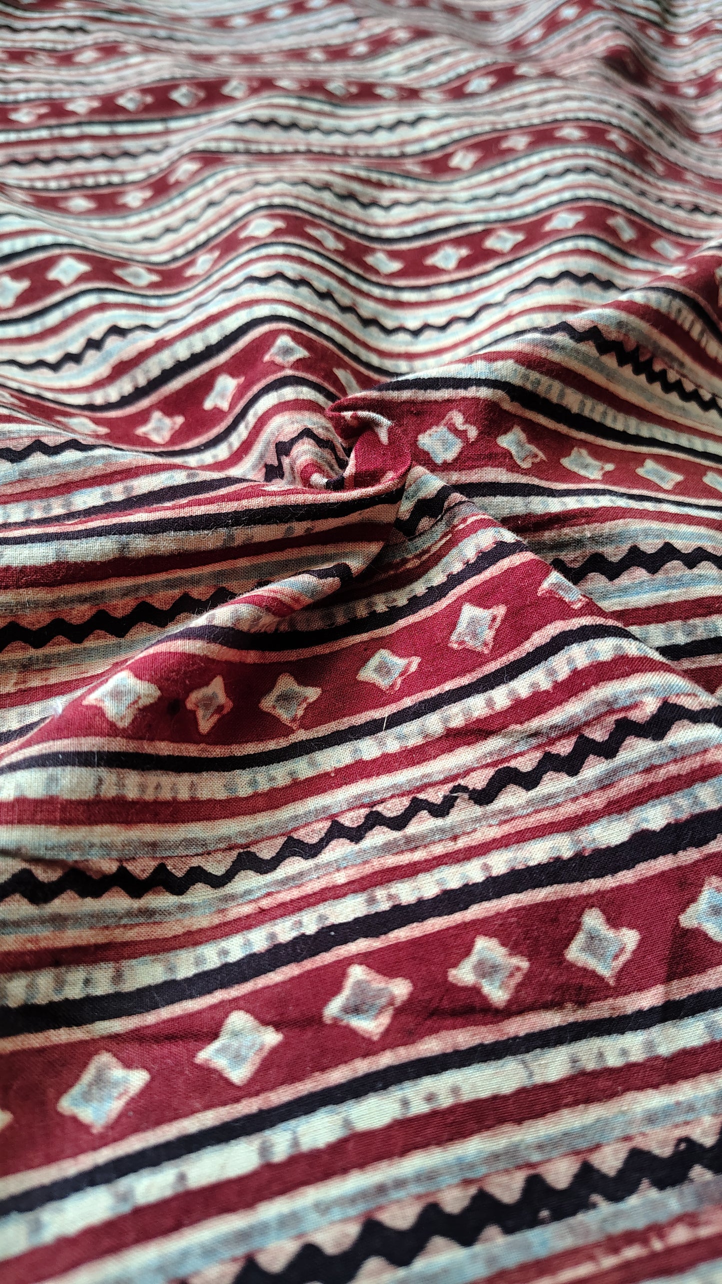 Red Striped Cotton ajrakh Print in Cotton
