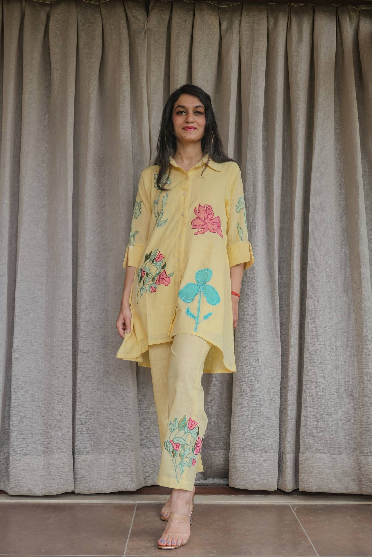 Yellow Cotton Slub Patched Co-ord Set