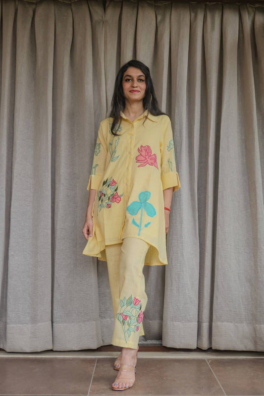 Yellow Cotton Slub Patched Co-ord Set