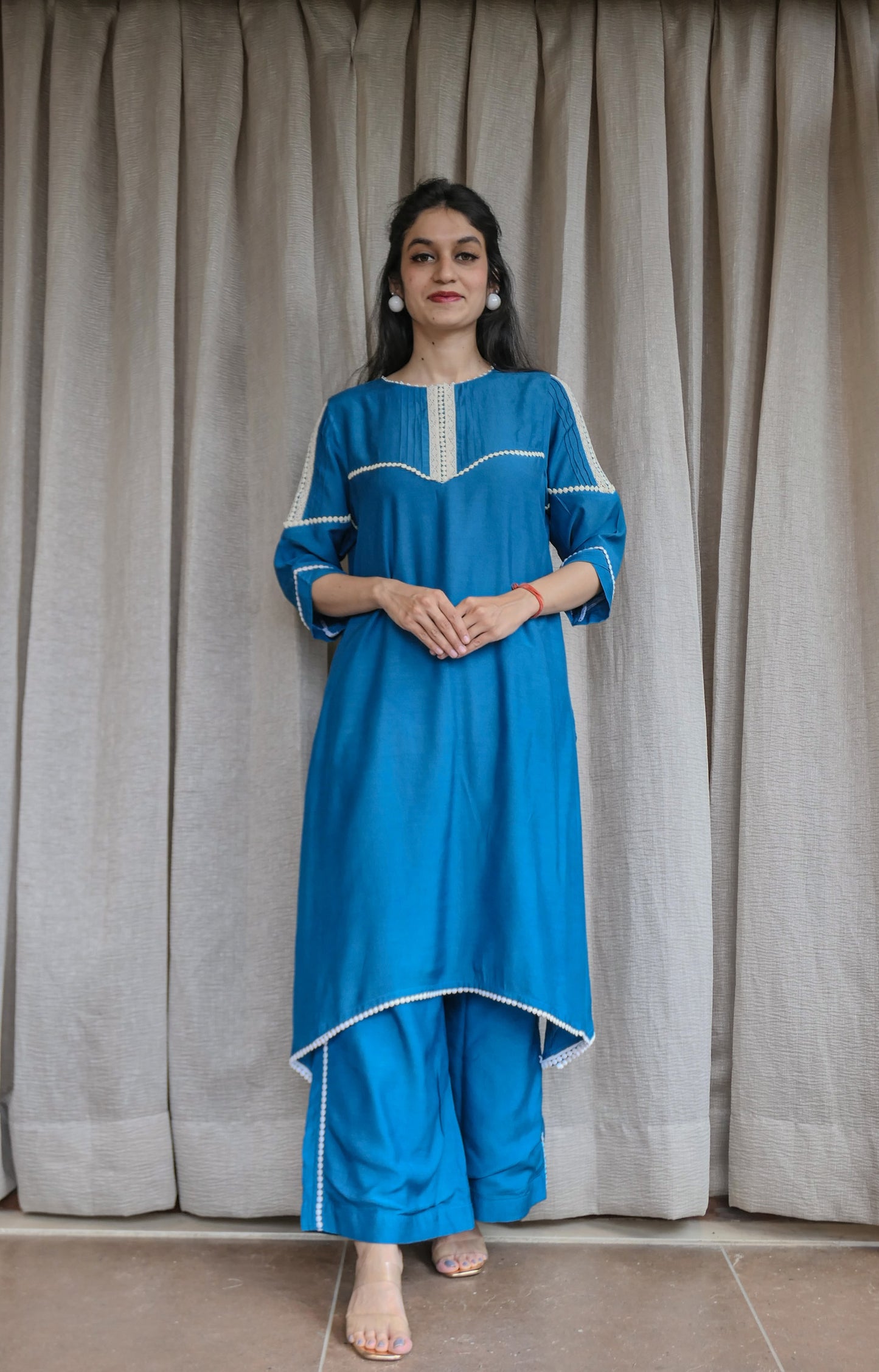 Blue and Yellow lace Co-Ord set - Mother Daughter