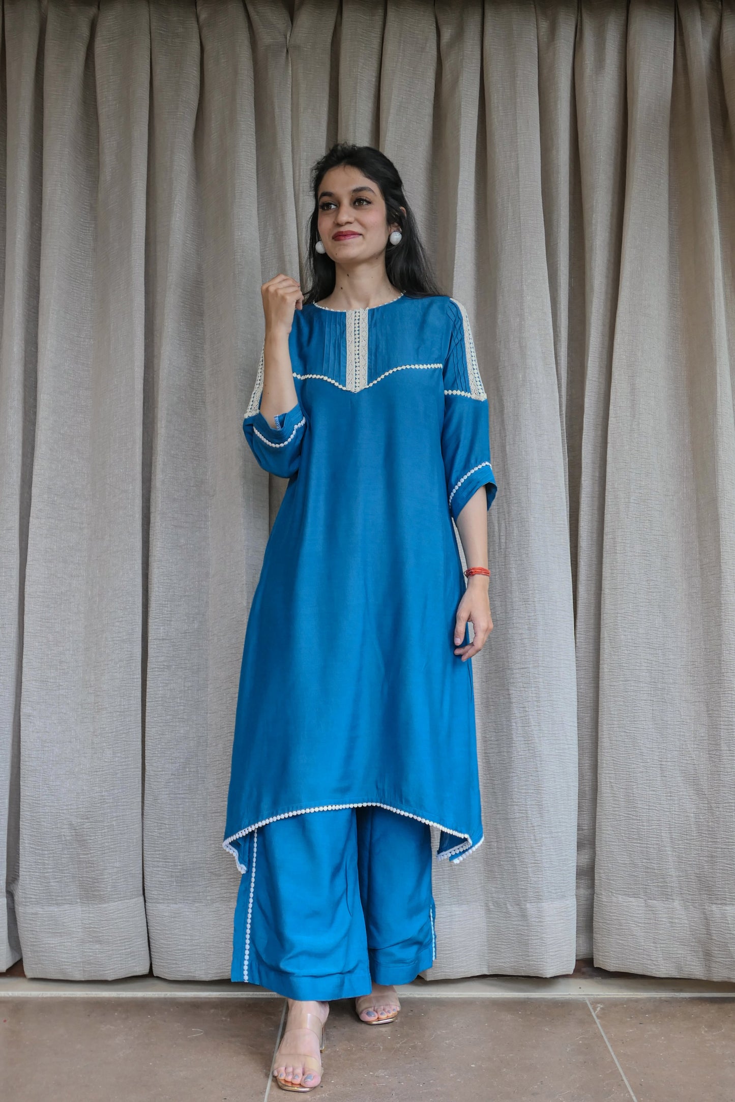 Blue and Yellow lace Co-Ord set - Mother Daughter