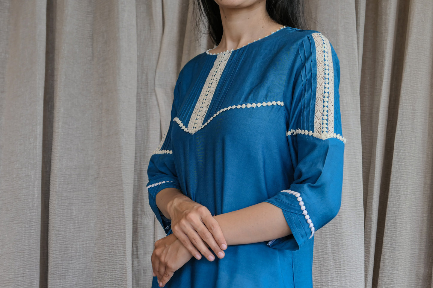 Blue and Yellow lace Co-Ord set - Mother Daughter