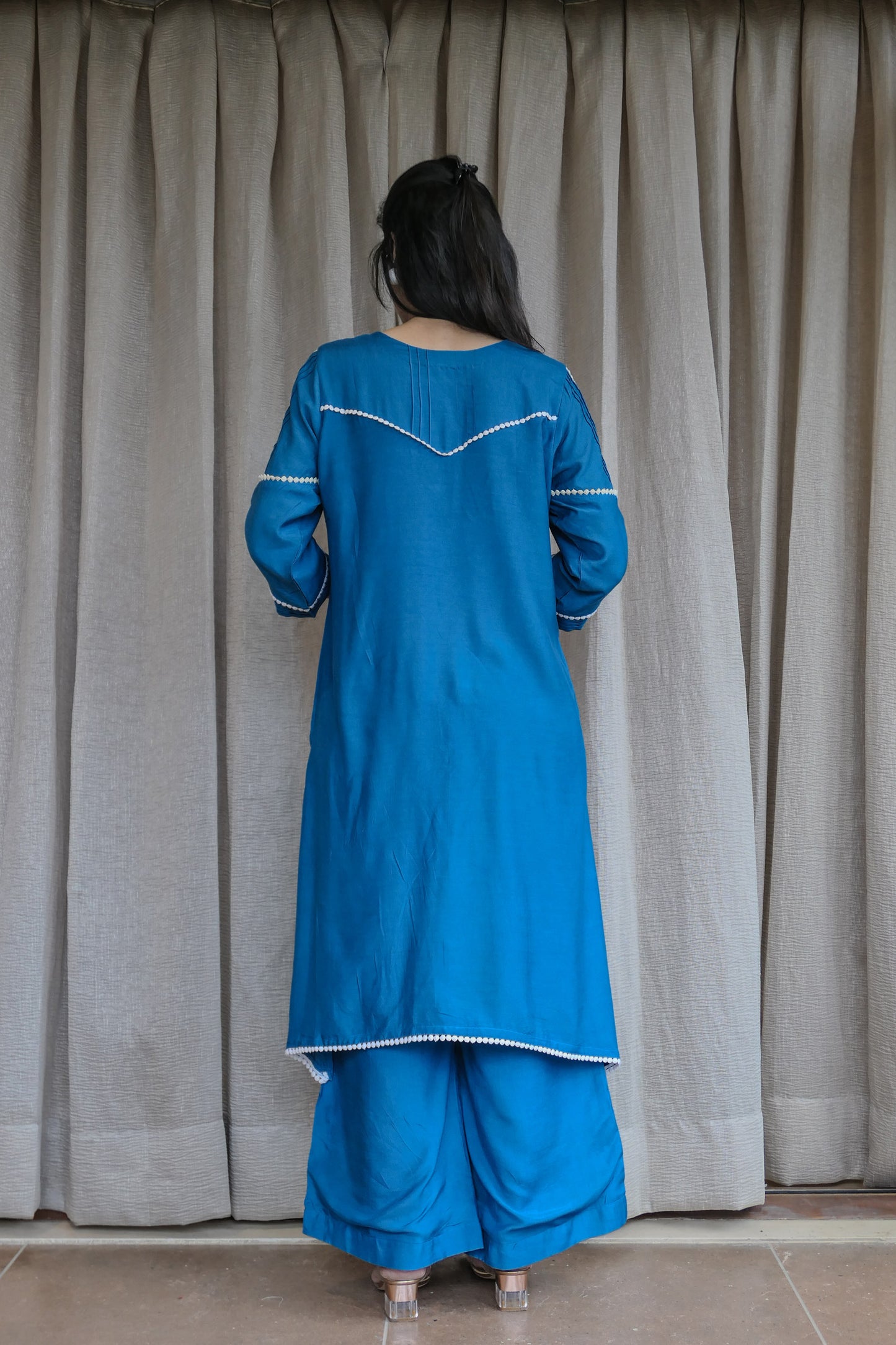 Blue and Yellow lace Co-Ord set - Mother Daughter