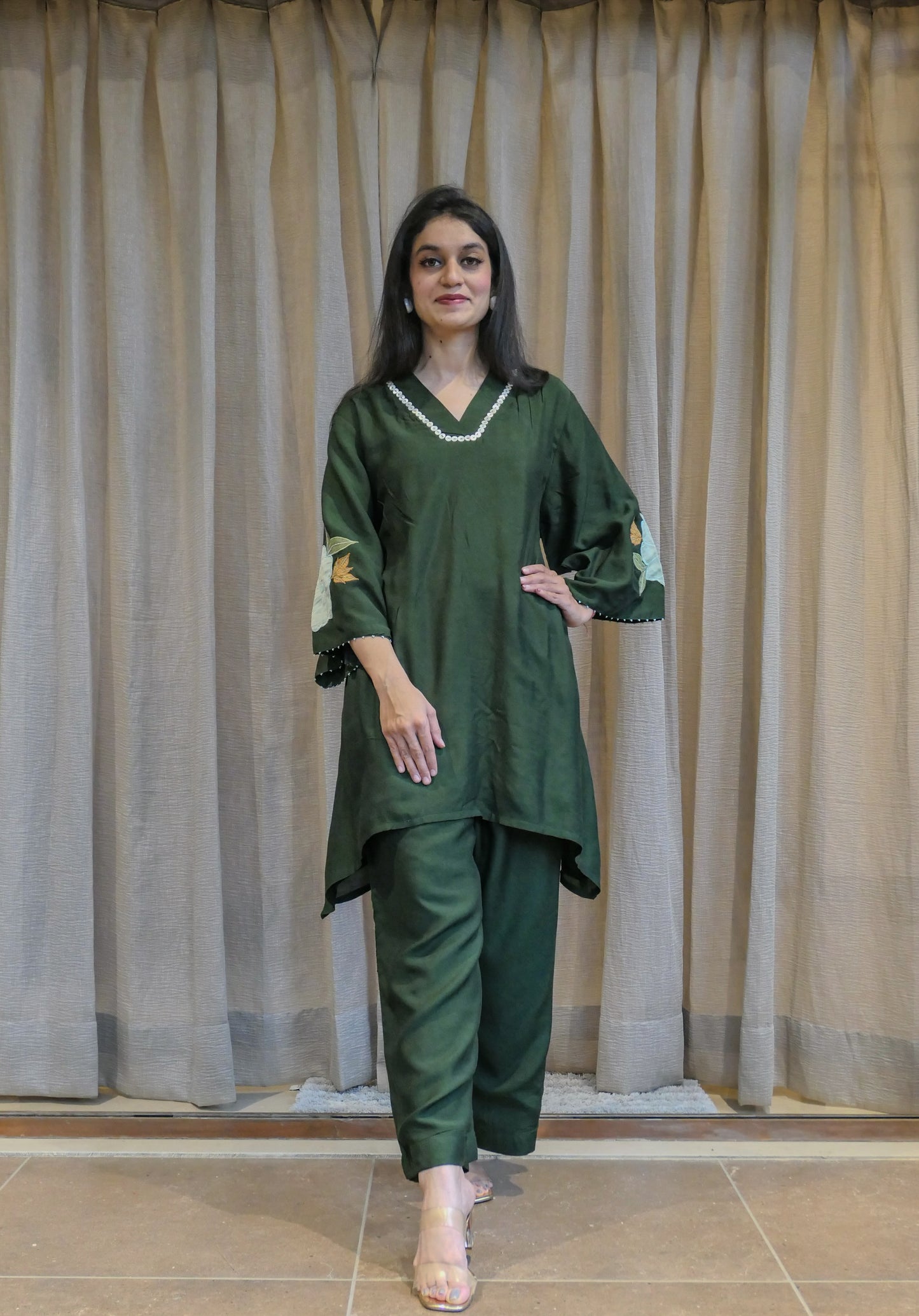 Green Cotton Patched Co-ord Set