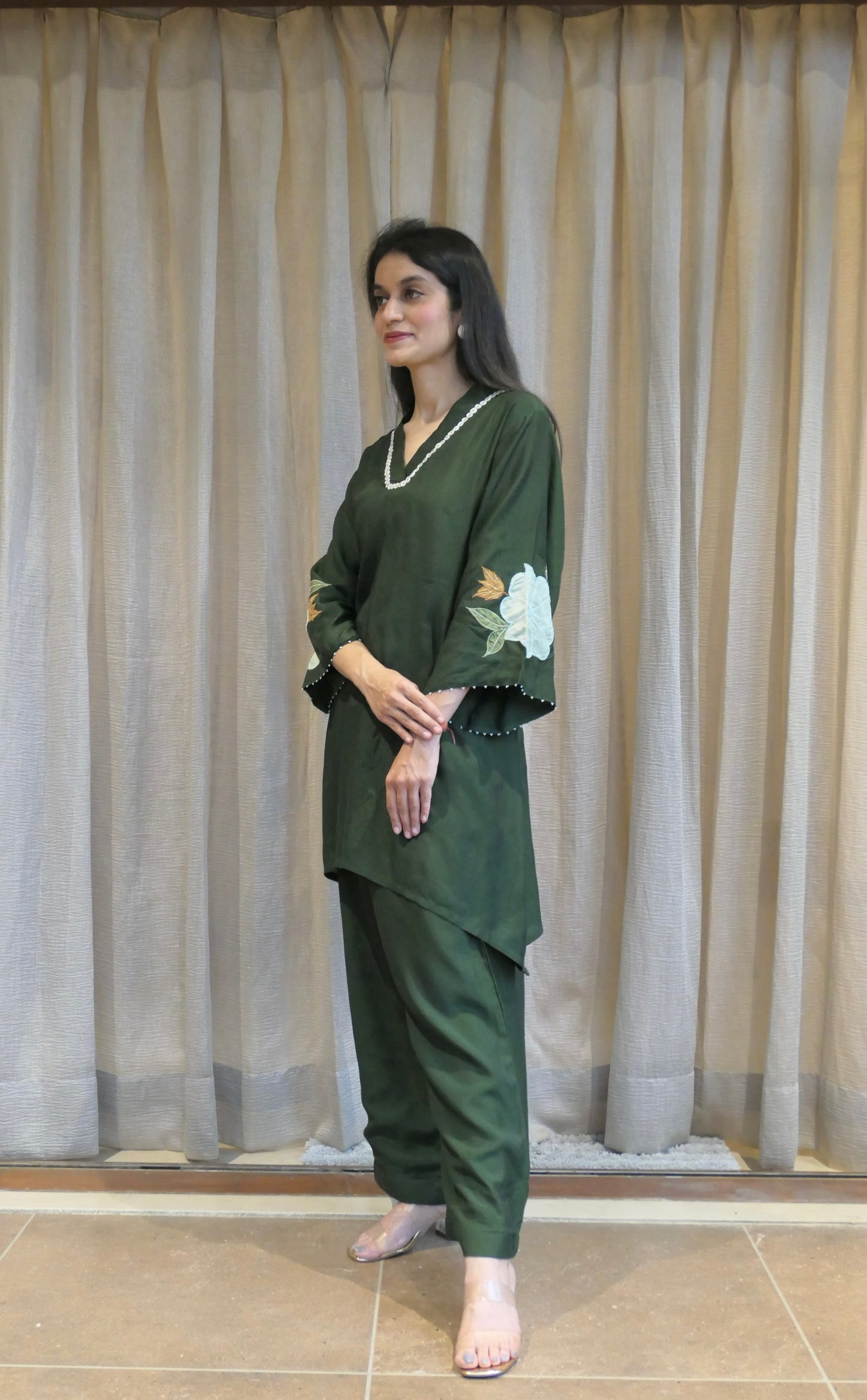 Green Cotton Patched Co-ord Set