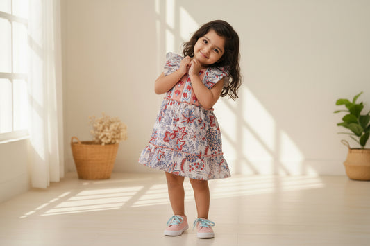 Blue Orange Hand Block Printed Cotton Dress