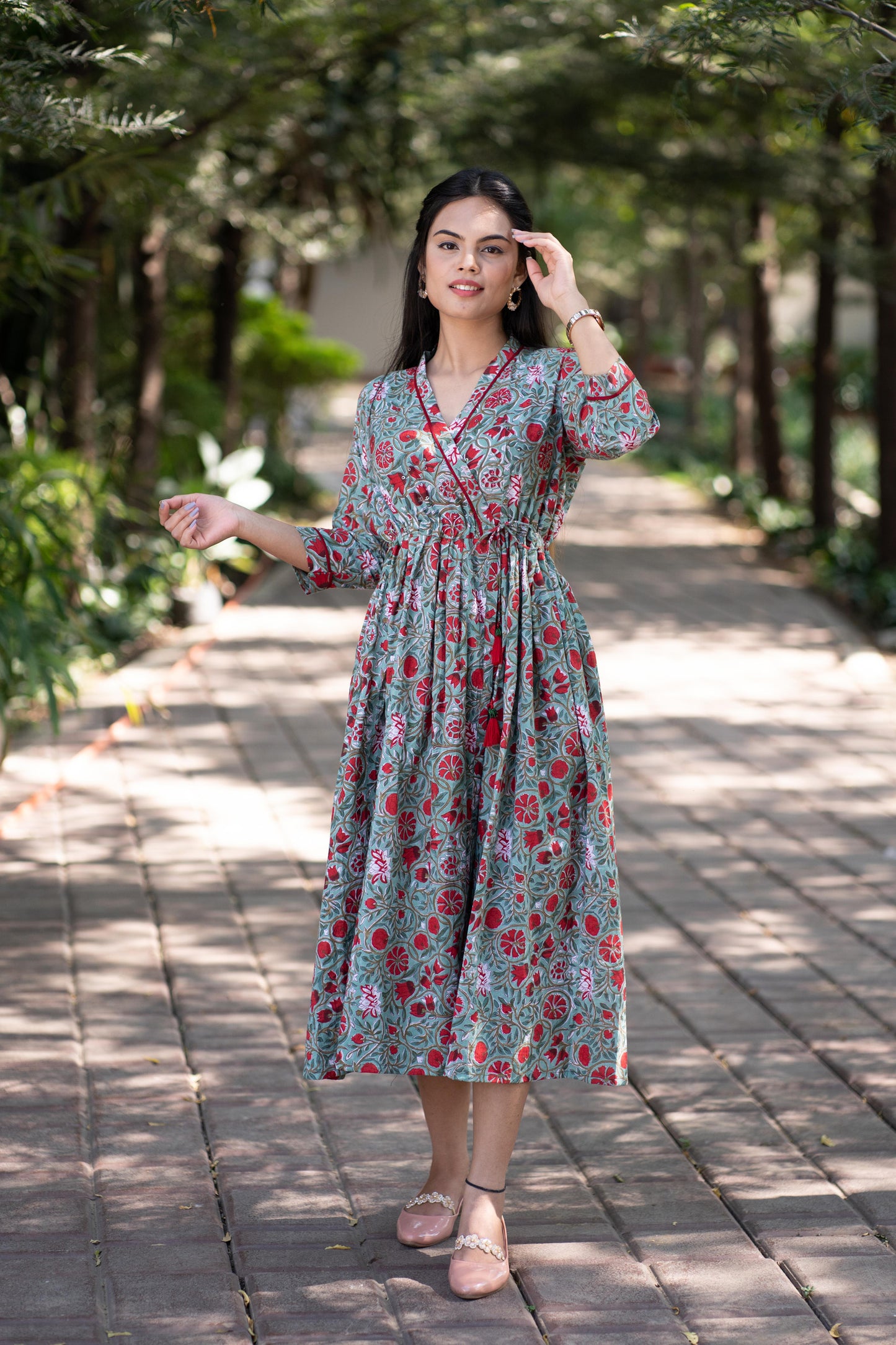 Green Sequence Embellished Wrap Dress
