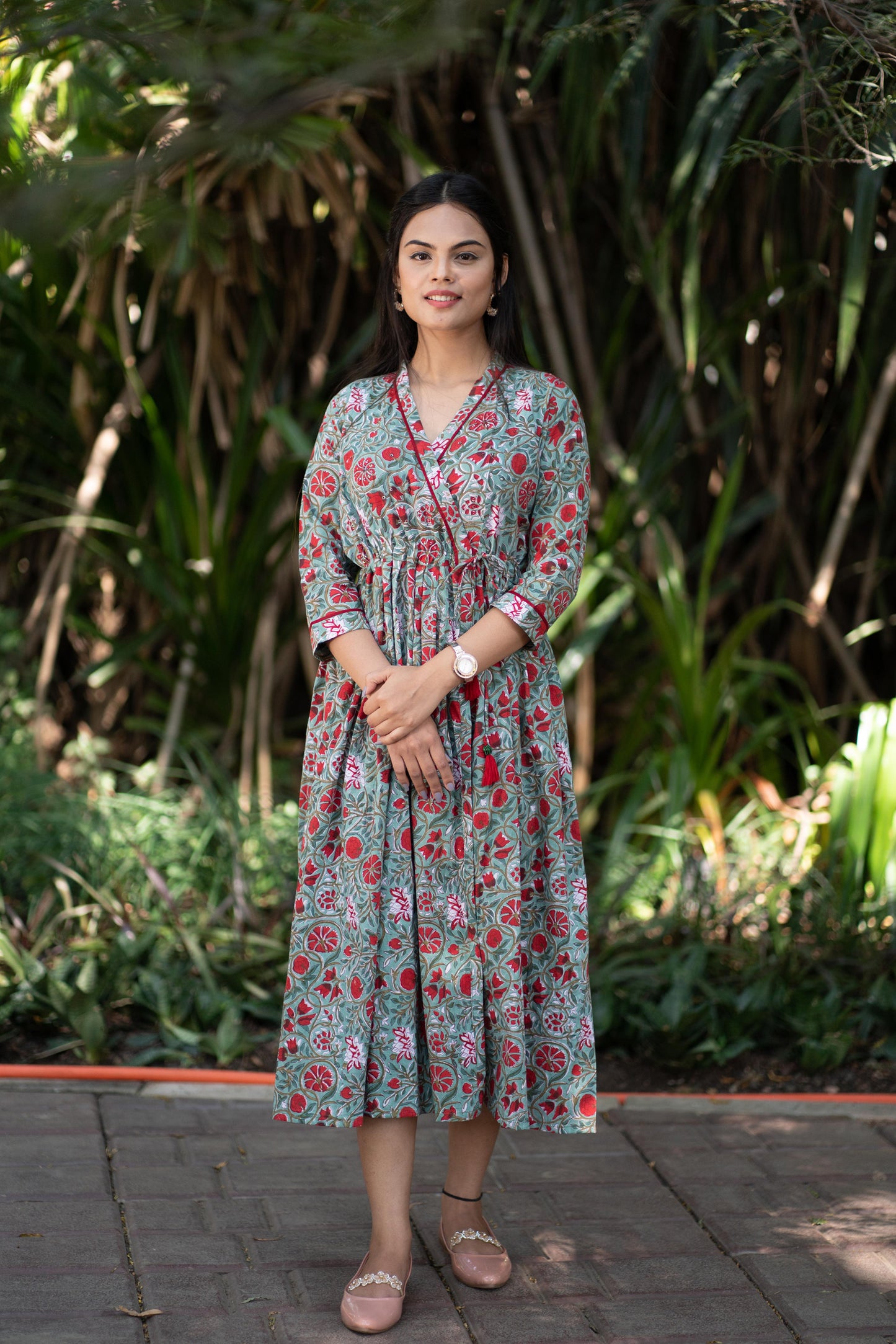 Green Sequence Embellished Wrap Dress
