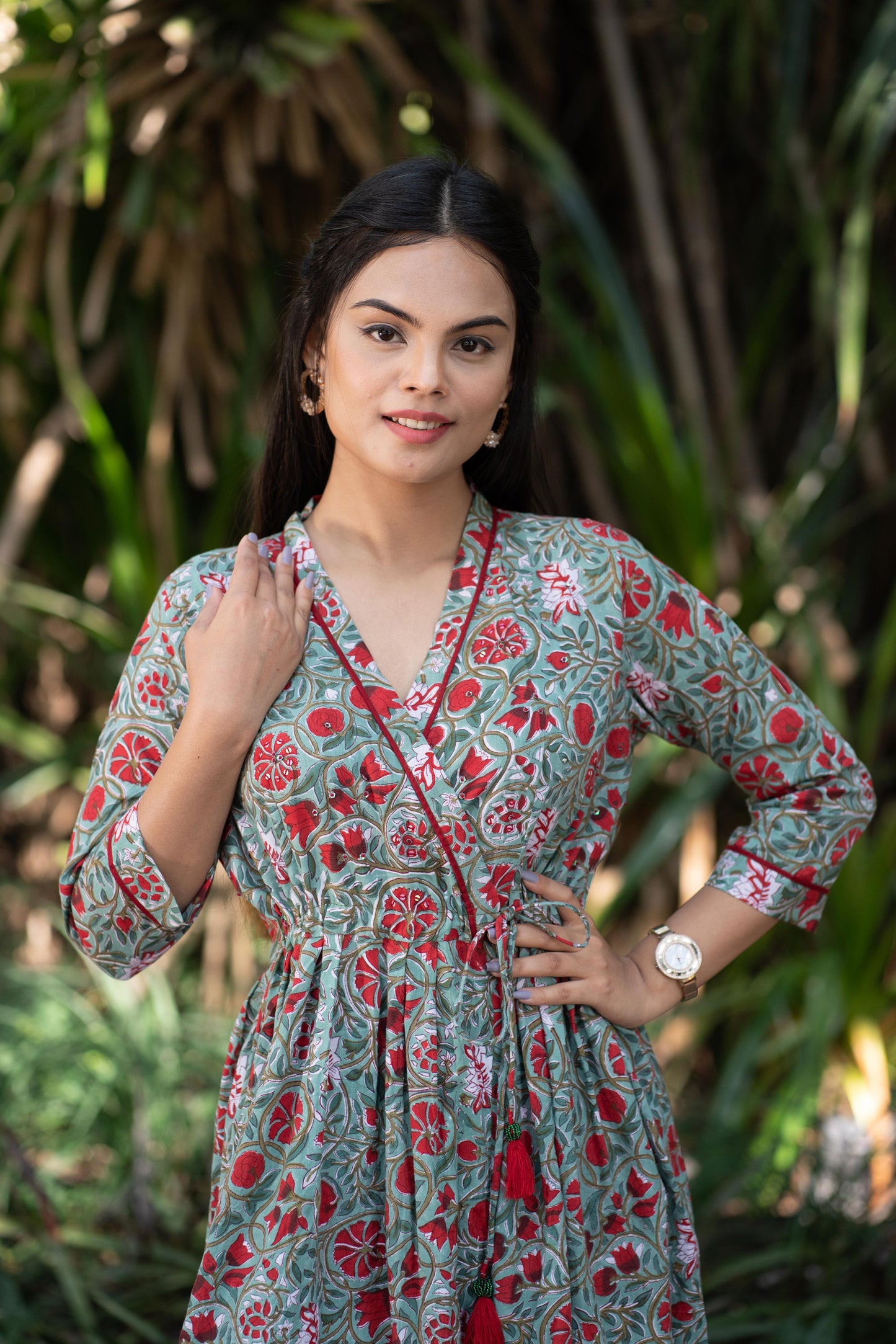 Green Sequence Embellished Wrap Dress