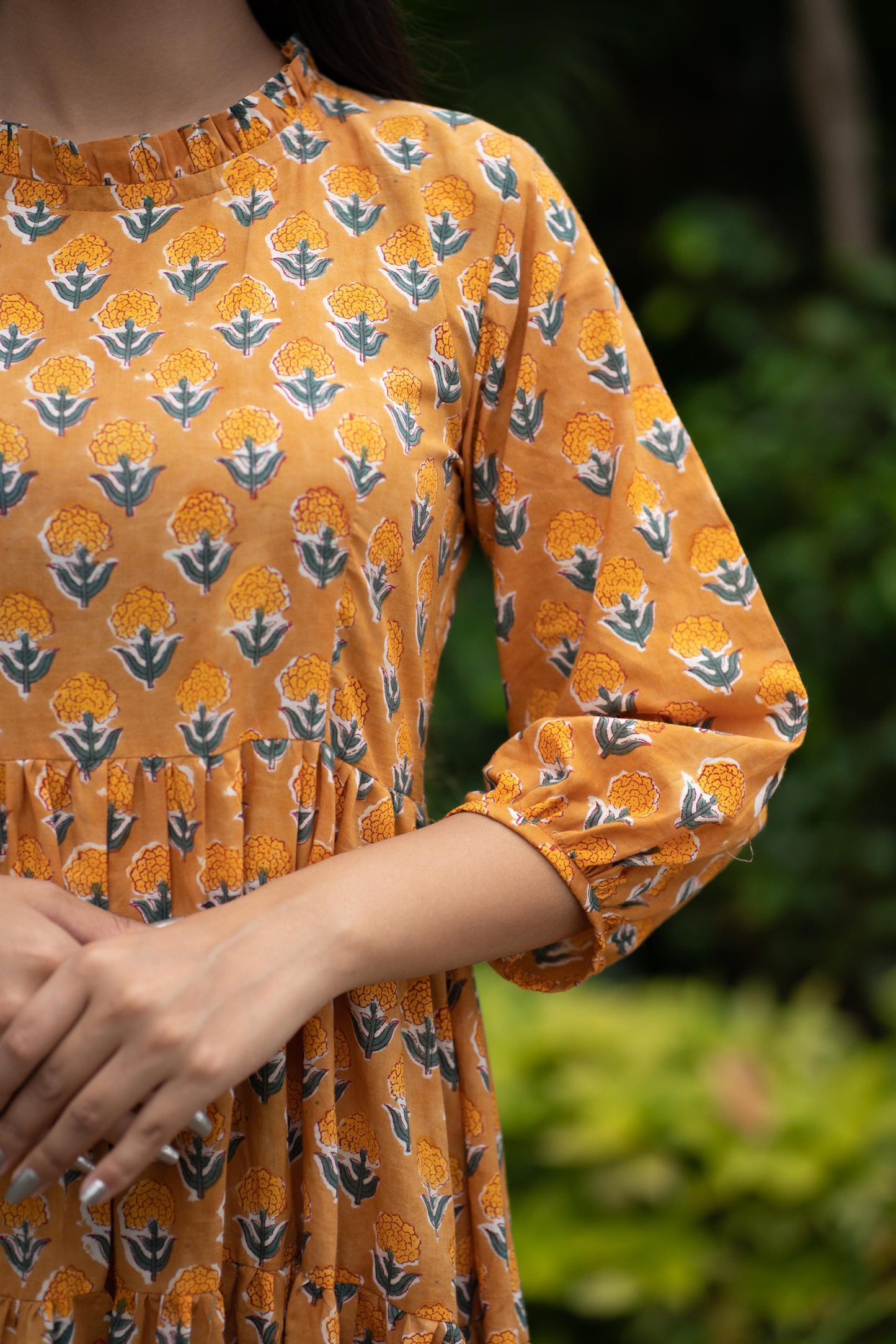 Mustard floral tier Dress