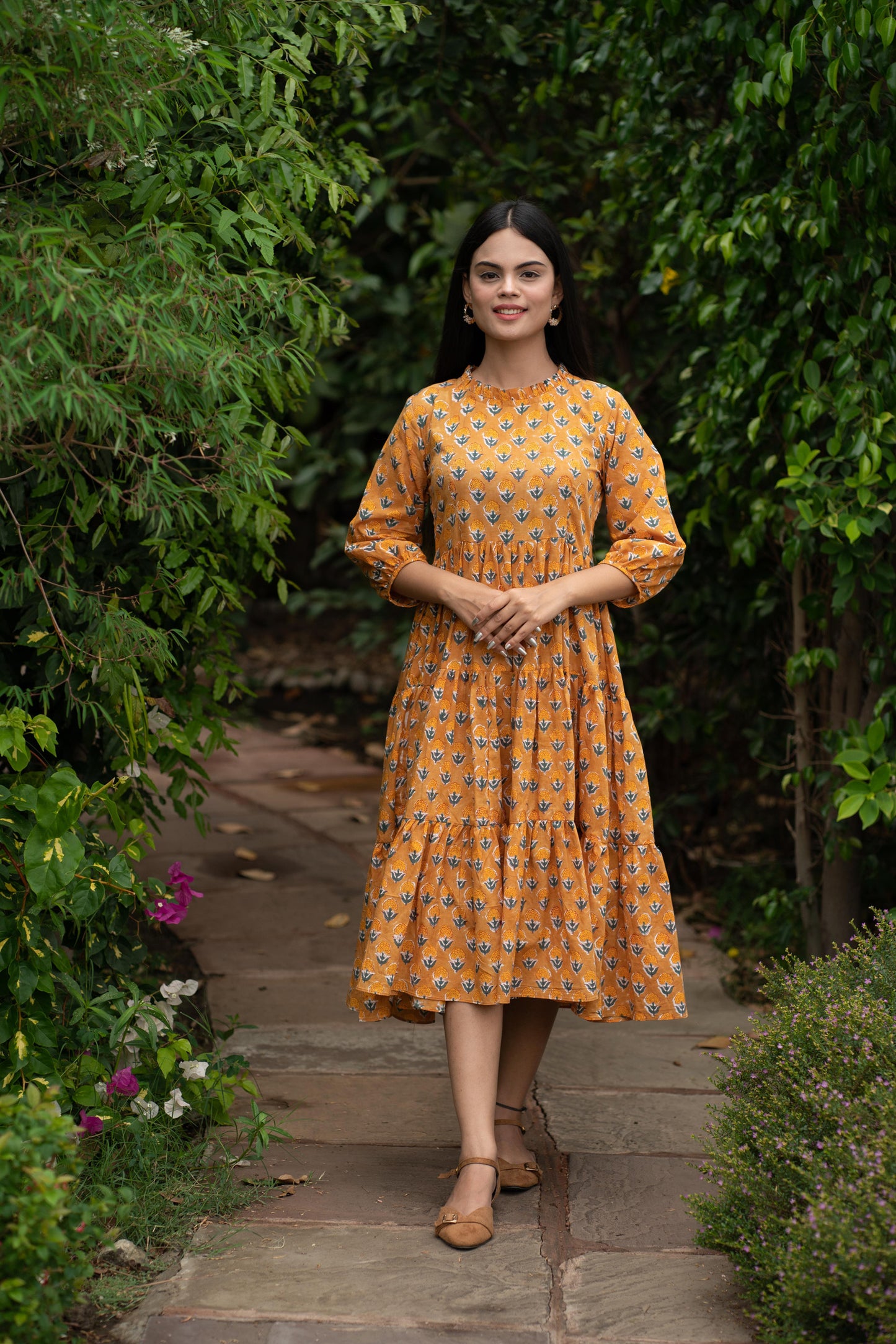 Mustard floral tier Dress