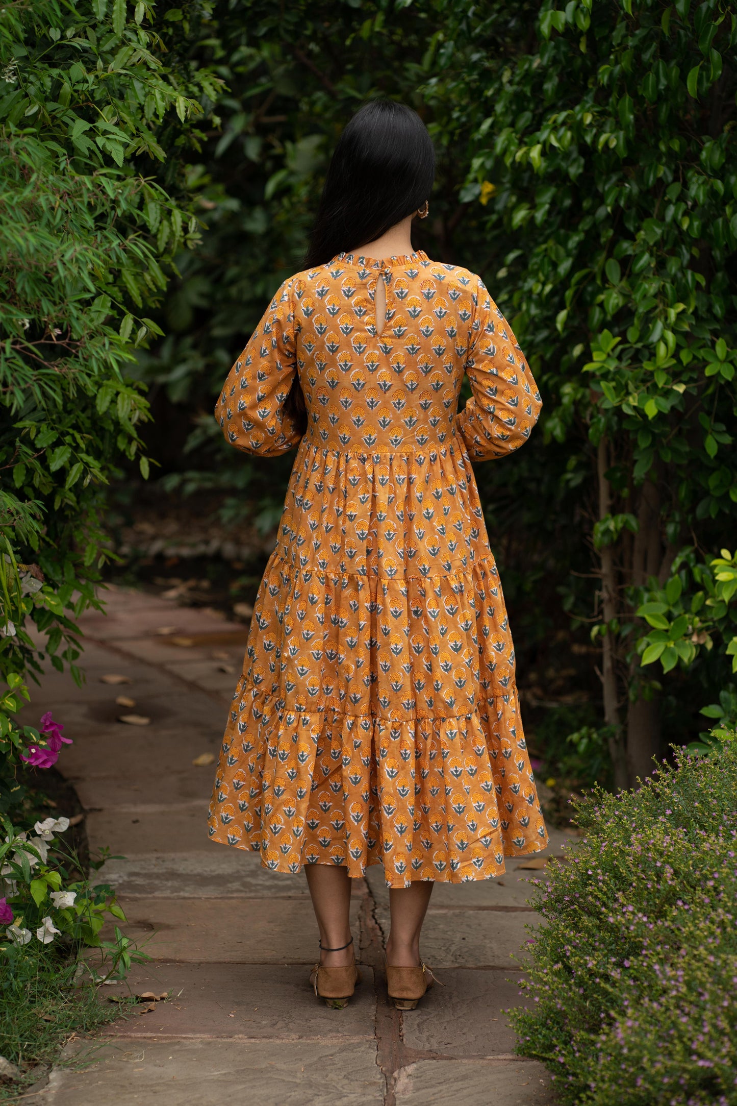 Mustard floral tier Dress