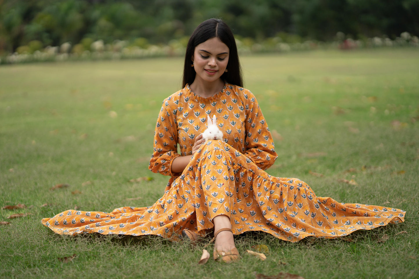 Mustard floral tier Dress