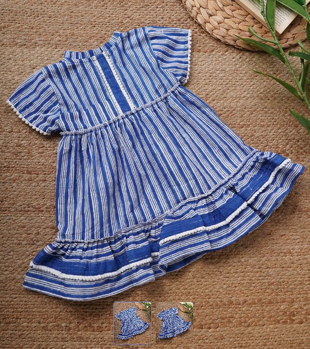 Blue Stripe Cotton Dress For Kids