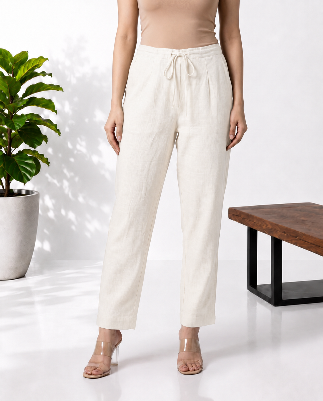 White Orange Mul Chanderi Suitset