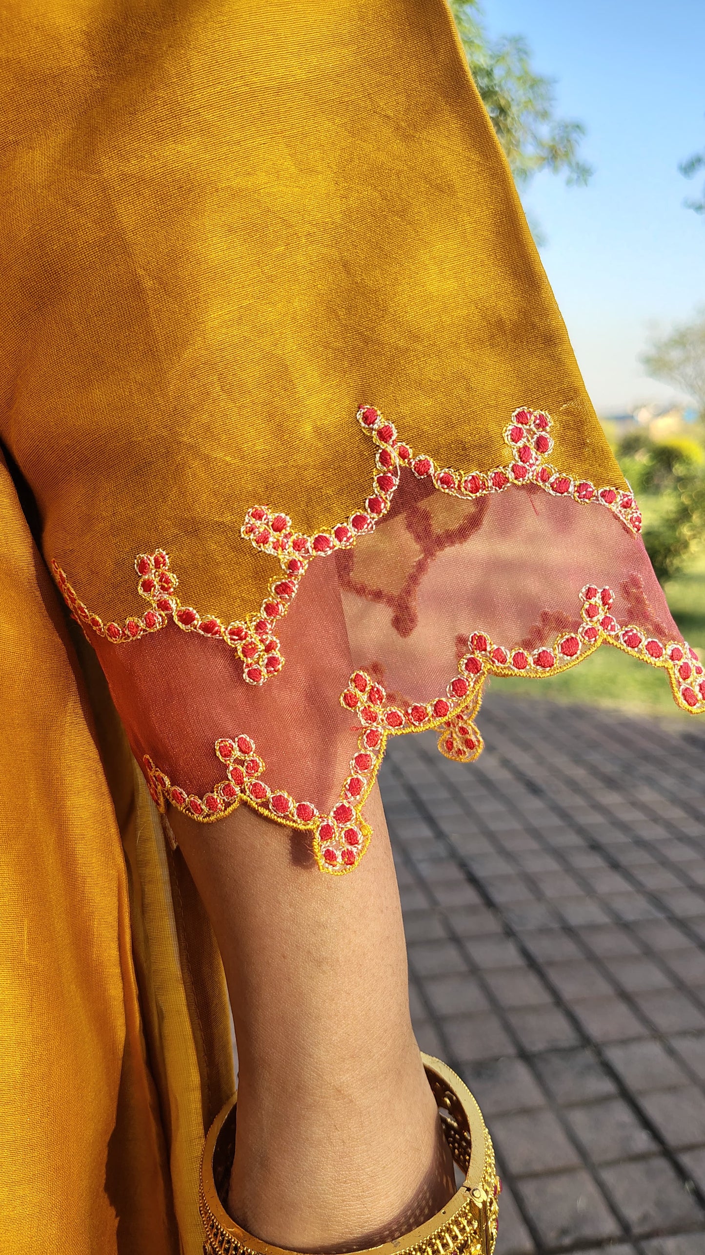 Mustard Chanderi Silk Embroidered Suit Set
