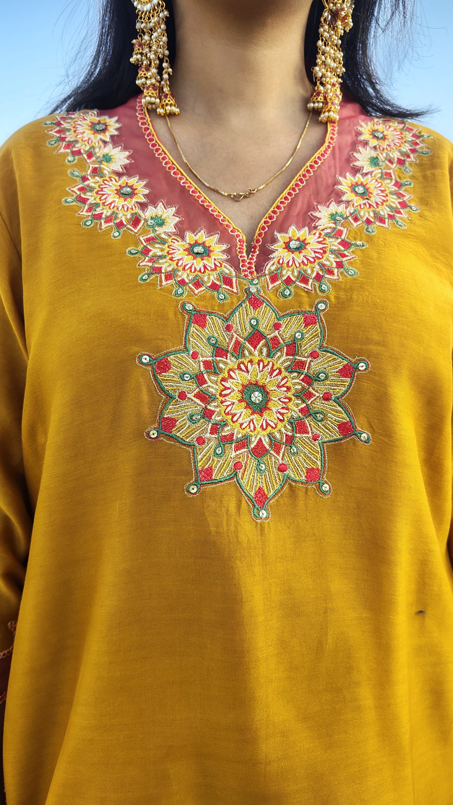 Mustard Chanderi Silk Embroidered Suit Set