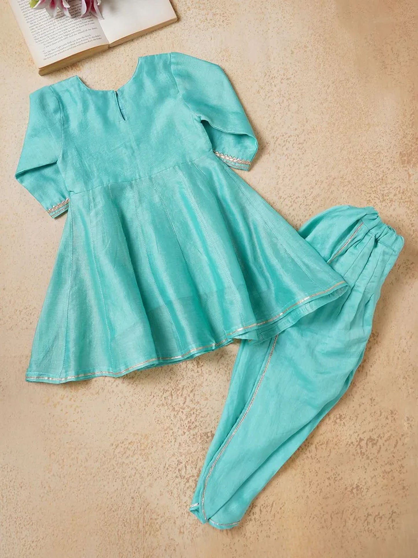 Blue Lace Work Chanderi Suit- Set of 3