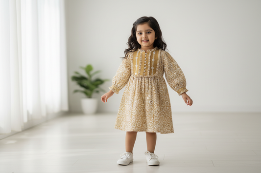 Mustard Yellow Hand Block Printed Cotton Dress