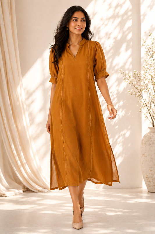 Mustard Mul Chanderi Dress