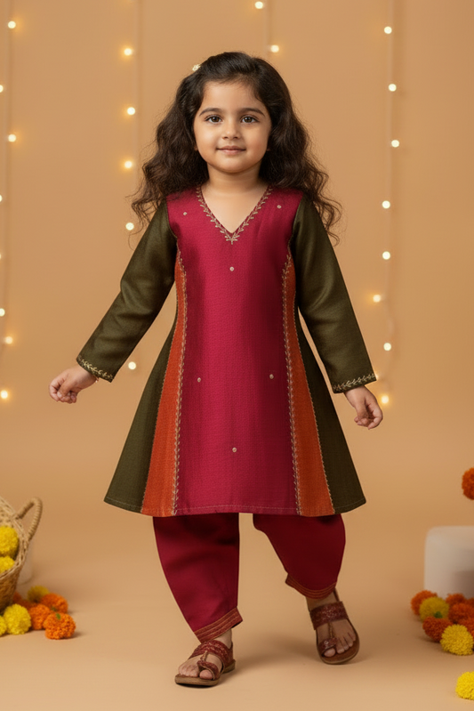 Pink Anarkali Cut Kurta with Afgani Pants