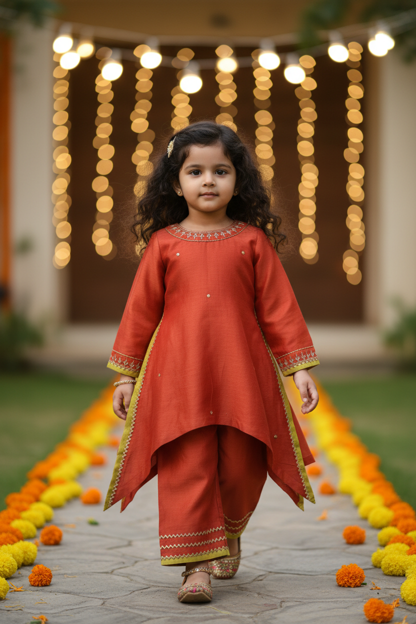 Orange Chanderi Kurta with Plazzo Pants