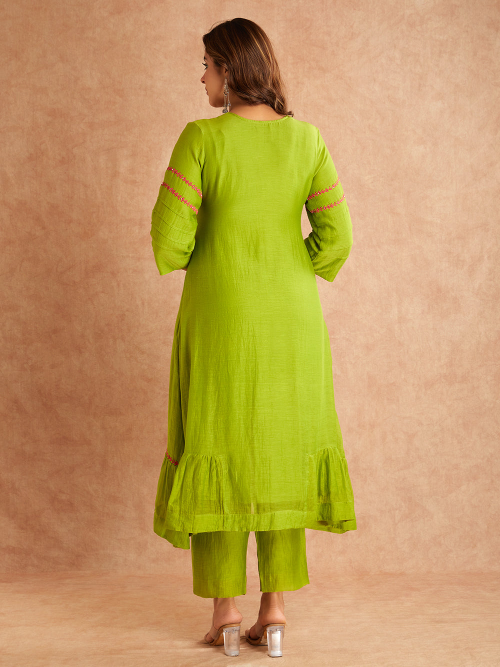 Light Green Mul Chanderi Silk Embroidered  Kurta WIth Pants