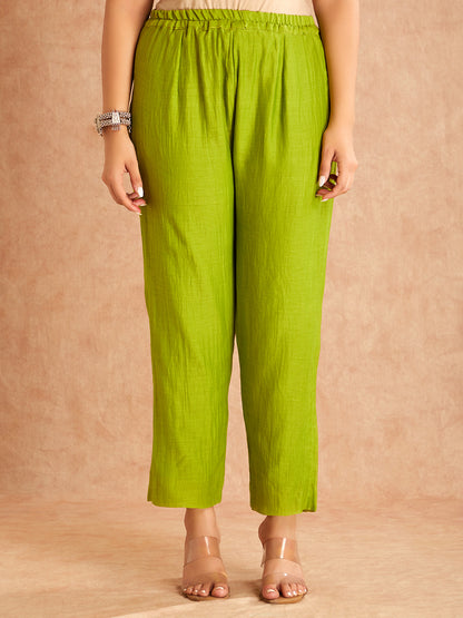 Light Green Mul Chanderi Silk Embroidered  Kurta WIth Pants
