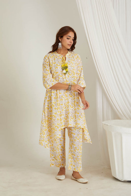 Yellow And White Floral Co-ord Set