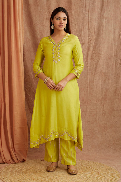 Lime Green Chanderi Silk Suitset