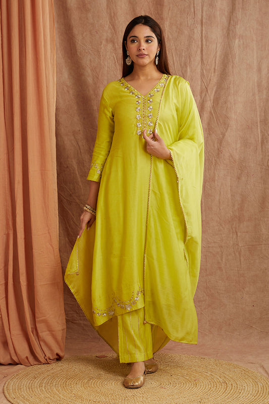 Lime Green Chanderi Silk Suitset