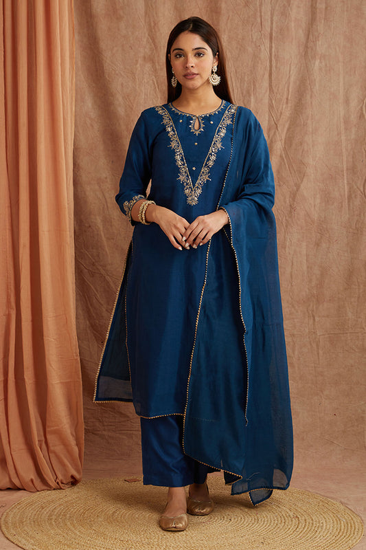 Blue Chanderi Silk Suitset