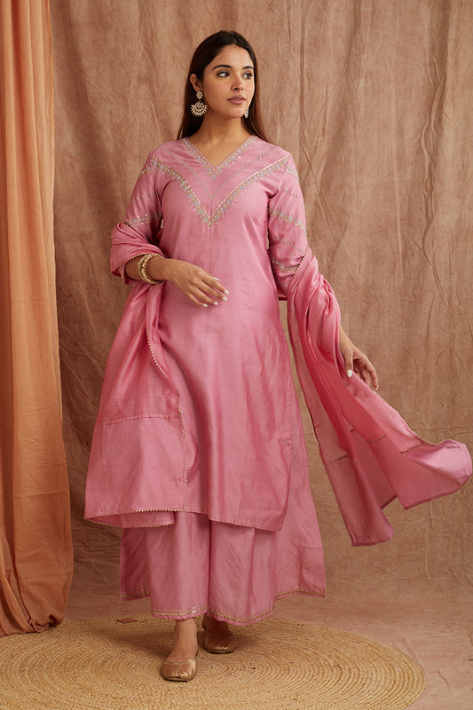 Pink Chanderi Silk Suit set