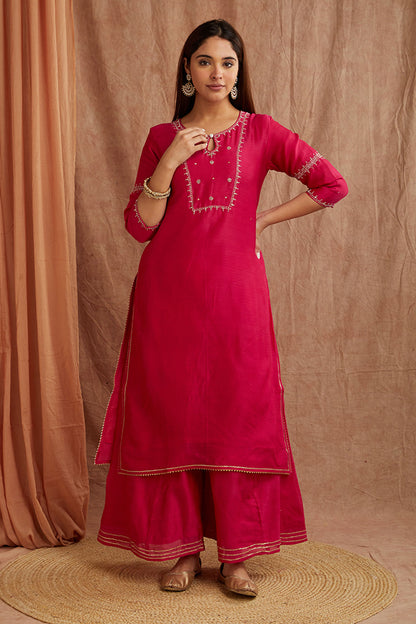 Magenta Chanderi Silk Suitset