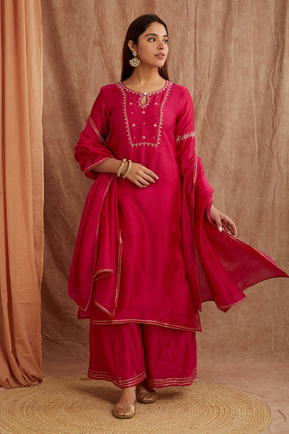 Magenta Chanderi Silk Suitset