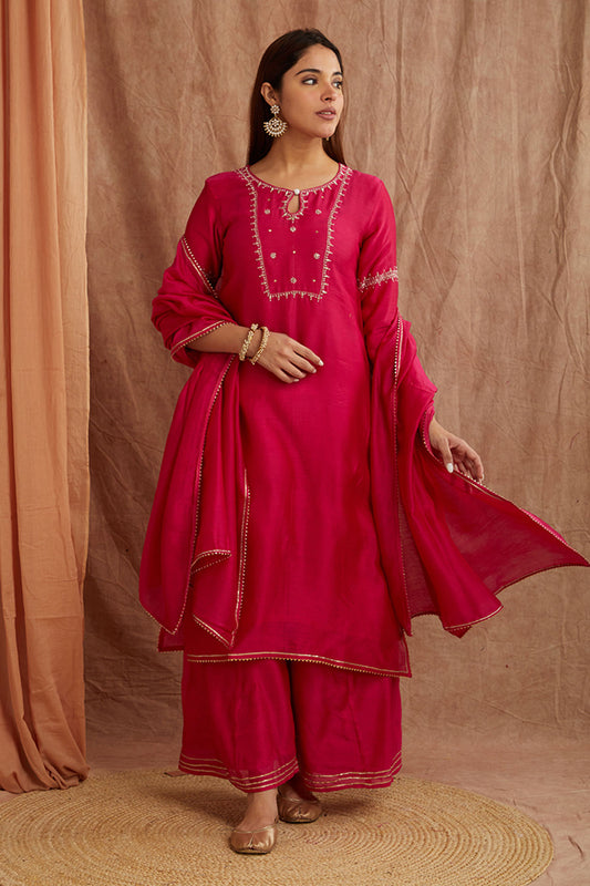 Magenta Chanderi Silk Suitset