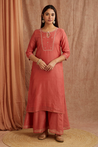 Peach Chanderi Silk Suitset